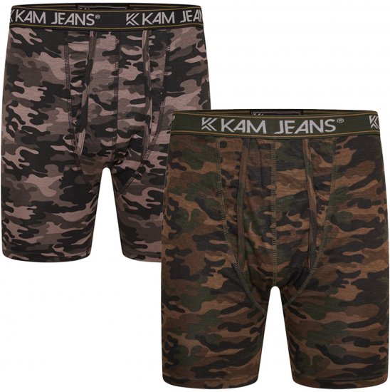 Kam Jeans 813 Camo Print Boxers Charcoal Khaki - Bokserice - Muške Bokserice Veliki Brojevi