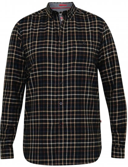 D555 Destin Checked Long Sleeve Shirt Black/Tan Check - Košulje s dugim rukavima - 