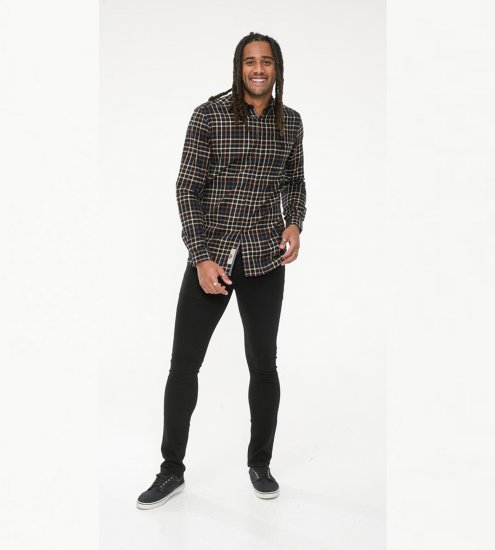 D555 Destin Checked Long Sleeve Shirt Black/Tan Check - Košulje s dugim rukavima - 