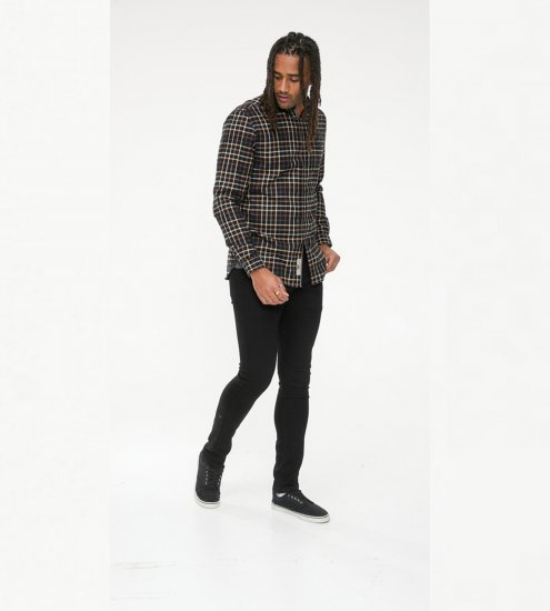 D555 Destin Checked Long Sleeve Shirt Black/Tan Check - Košulje s dugim rukavima - 