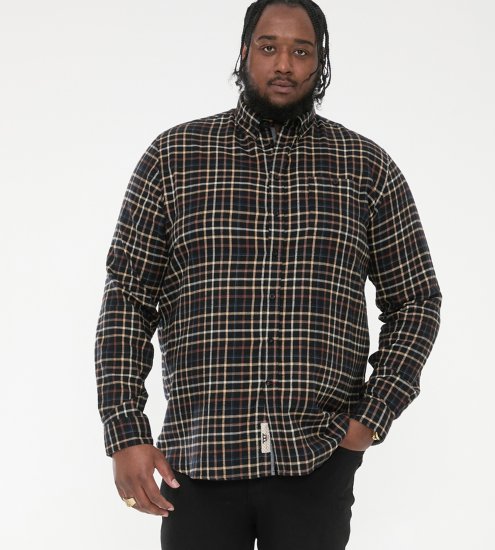 D555 Destin Checked Long Sleeve Shirt Black/Tan Check - Košulje s dugim rukavima - 