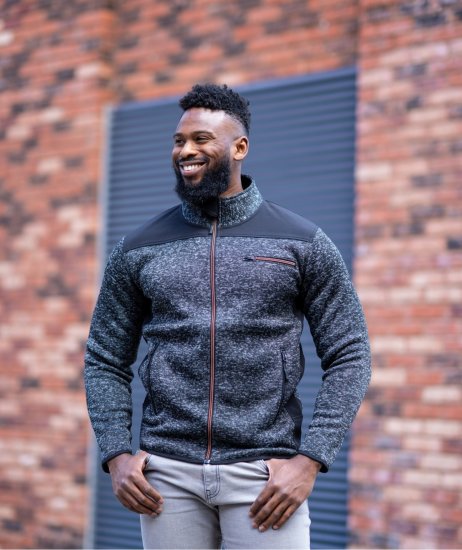 Kam jeans KV133 Twisted Marl Fleece Jacket Black - Jakne - Muške Jakne Veliki Brojevi