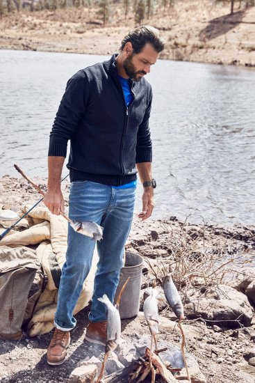 JP1880 Cardigan Knitted with Zipper Navy - Puloveri & dukserice - Muške Puloveri & dukserice veliki brojevi