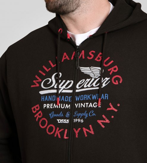 Duke Southampton Brooklyn Chest Print Full Zip Hoodie Black - Puloveri & dukserice - Muške Puloveri & dukserice veliki brojevi