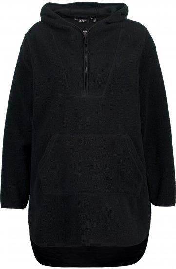 Ulla Popken Teddy Fleece Hooded Zip Neck Sweatshirt Black - Puloveri & dukserice - 