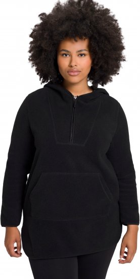 Ulla Popken Teddy Fleece Hooded Zip Neck Sweatshirt Black - Puloveri & dukserice - 