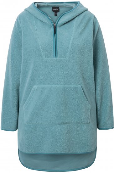 Ulla Popken Teddy Fleece Hooded Zip Neck Sweatshirt Ice Green - Puloveri & dukserice - 