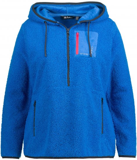 Ulla Popken Teddy Fleece Partial Zip Hoodie Royal Blue - Puloveri & dukserice - 