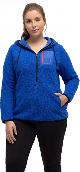 Ulla Popken Teddy Fleece Partial Zip Hoodie Royal Blue - Puloveri & dukserice - 