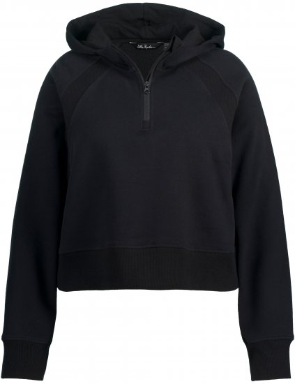 Ulla Popken Ribbed Inset Zip Collar Hoodie Black - Puloveri & dukserice - 
