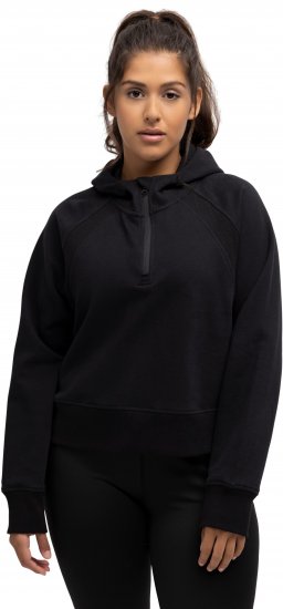 Ulla Popken Ribbed Inset Zip Collar Hoodie Black - Puloveri & dukserice - 