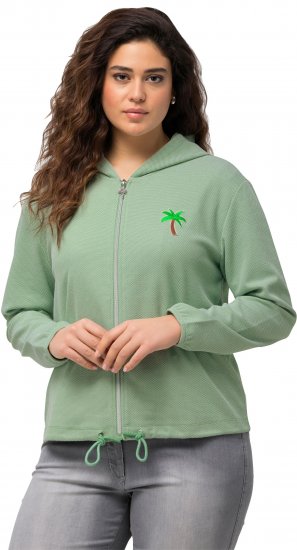 Ulla Popken Drawstring Hem Zip-Up Hoodie Light Green - Puloveri & dukserice - 