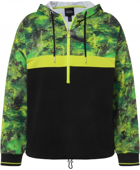 Ulla Popken Mineral Print Quick Dry Hoodie Black - Puloveri & dukserice - 