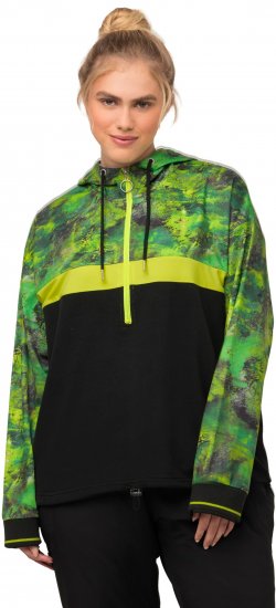 Ulla Popken Mineral Print Quick Dry Hoodie Black - Puloveri & dukserice - 