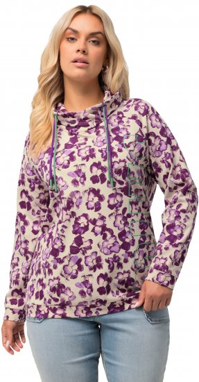Ulla Popken Floral Print Drawstring Collar Hoodie Vanilla - Puloveri & dukserice - 