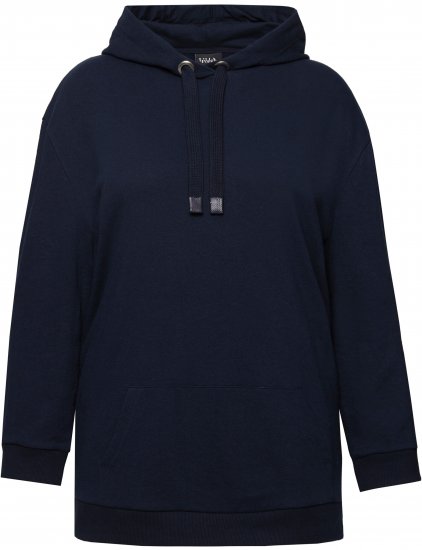 Ulla Popken Back Print Kangaroo Pocket Hoodie Navy - Puloveri & dukserice - 