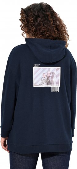 Ulla Popken Back Print Kangaroo Pocket Hoodie Navy - Puloveri & dukserice - 