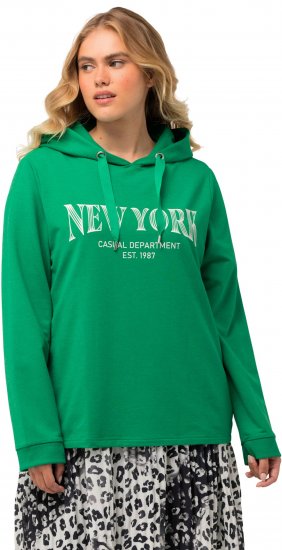 Ulla Popken City Name Graphic Hoodie Emerald Green - Puloveri & dukserice - 