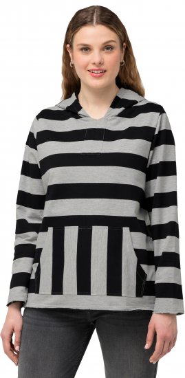Ulla Popken Mixed Stripe Long Sleeve Hoodie Black - Puloveri & dukserice - 