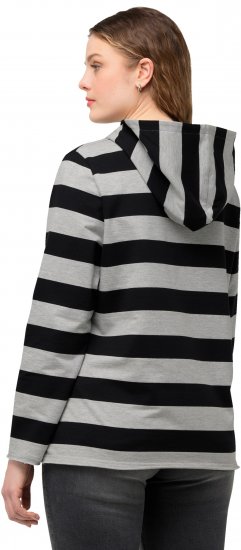 Ulla Popken Mixed Stripe Long Sleeve Hoodie Black - Puloveri & dukserice - 