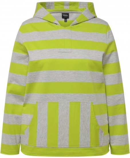 Ulla Popken Mixed Stripe Long Sleeve Hoodie Apple Green - Puloveri & dukserice - 