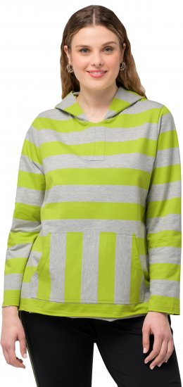 Ulla Popken Mixed Stripe Long Sleeve Hoodie Apple Green - Puloveri & dukserice - 