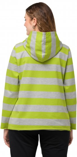 Ulla Popken Mixed Stripe Long Sleeve Hoodie Apple Green - Puloveri & dukserice - 