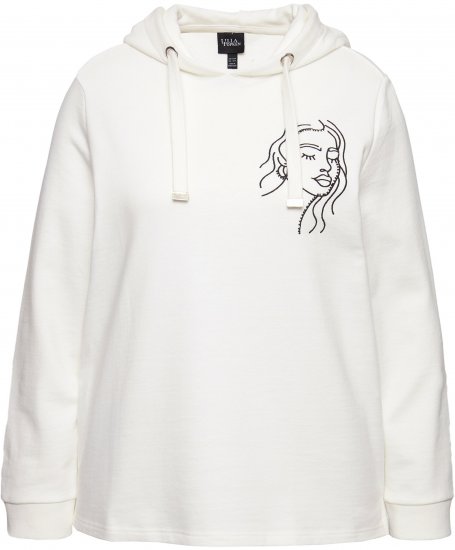Ulla Popken Face Graphic Long Sleeve Hoodie Off-White - Puloveri & dukserice - 