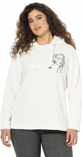 Ulla Popken Face Graphic Long Sleeve Hoodie Off-White - Puloveri & dukserice - 