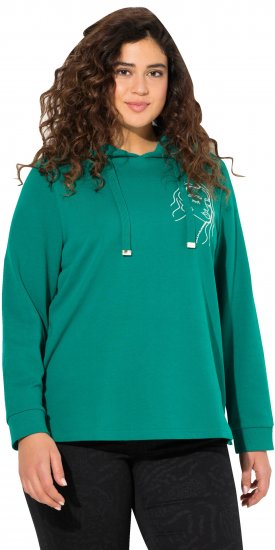 Ulla Popken Face Graphic Long Sleeve Hoodie Emerald Green - Puloveri & dukserice - 