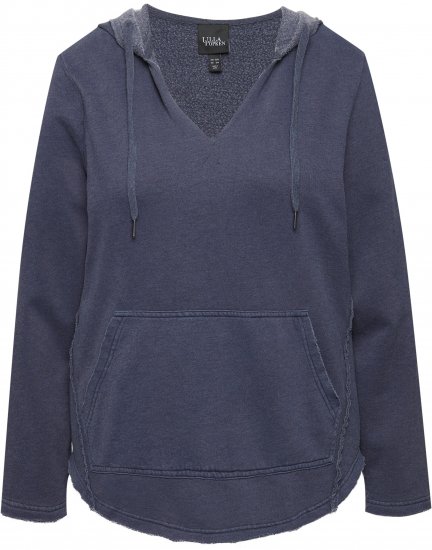 Ulla Popken Open Edged Long Sleeve V-Neck Hoodie Navy - Puloveri & dukserice - 