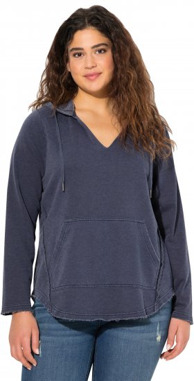 Ulla Popken Open Edged Long Sleeve V-Neck Hoodie Navy - Puloveri & dukserice - 