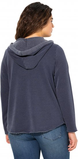 Ulla Popken Open Edged Long Sleeve V-Neck Hoodie Navy - Puloveri & dukserice - 