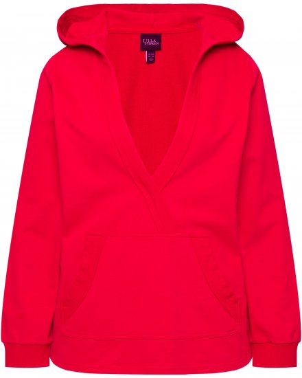 Ulla Popken Plunge Neck Long Sleeve Hoodie Salsa Red - Puloveri & dukserice - 