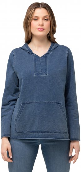 Ulla Popken Raw Hem Long Sleeve Hoodie Night Blue - Puloveri & dukserice - 