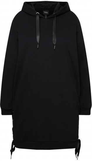 Ulla Popken Longline Lace Up Hoodie Black - Puloveri & dukserice - 
