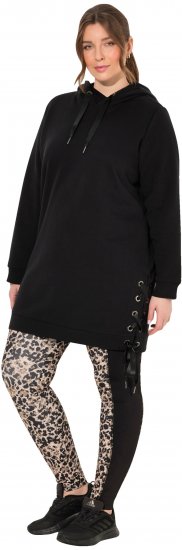 Ulla Popken Longline Lace Up Hoodie Black - Puloveri & dukserice - 