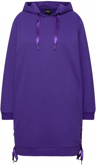 Ulla Popken Longline Lace Up Hoodie Purple - Puloveri & dukserice - 