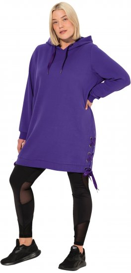 Ulla Popken Longline Lace Up Hoodie Purple - Puloveri & dukserice - 