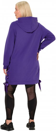 Ulla Popken Longline Lace Up Hoodie Purple - Puloveri & dukserice - 