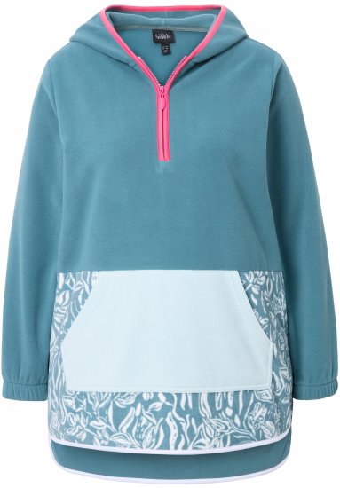 Ulla Popken Floral Detail Fleece Hoodie Ice Green - Puloveri & dukserice - 