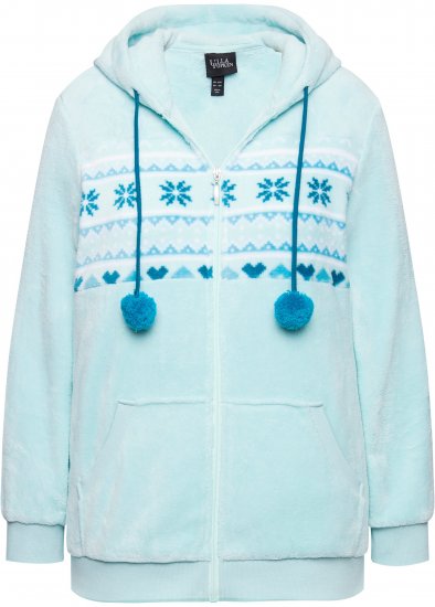Ulla Popken Plush Alpine Striped Motif Loungewear Hoodie Baby Blue - Puloveri & dukserice - 