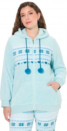 Ulla Popken Plush Alpine Striped Motif Loungewear Hoodie Baby Blue - Puloveri & dukserice - 