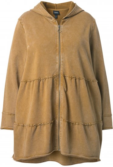 Ulla Popken Tiered Flounce Panel Zip Up Hoodie Mocha Brown - Puloveri & dukserice - 