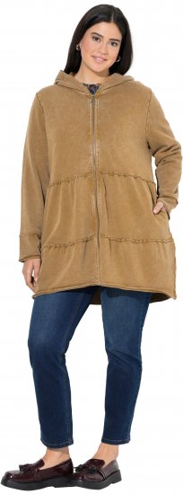 Ulla Popken Tiered Flounce Panel Zip Up Hoodie Mocha Brown - Puloveri & dukserice - 