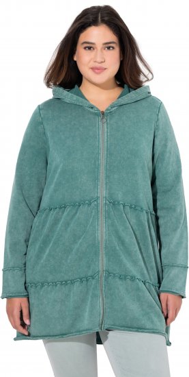 Ulla Popken Tiered Flounce Panel Zip Up Hoodie Green - Puloveri & dukserice - 