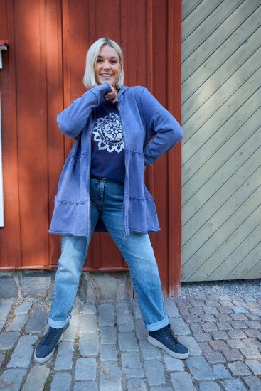 Ulla Popken Tiered Flounce Panel Zip Up Hoodie Atlantic Blue - Puloveri & dukserice - 