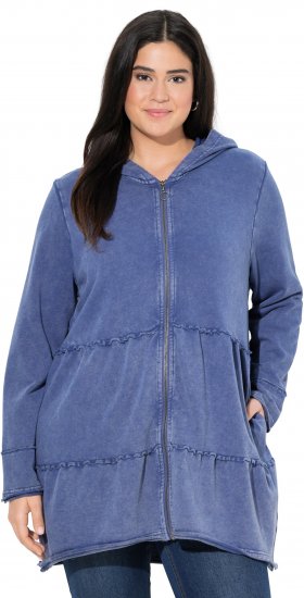 Ulla Popken Tiered Flounce Panel Zip Up Hoodie Atlantic Blue - Puloveri & dukserice - 