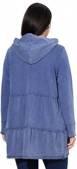 Ulla Popken Tiered Flounce Panel Zip Up Hoodie Atlantic Blue - Puloveri & dukserice - 