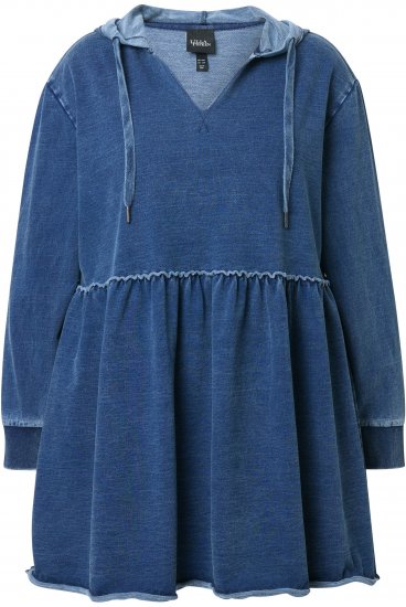 Ulla Popken Indigo Dyed Flounce Panel Hoodie Blue - Puloveri & dukserice - 